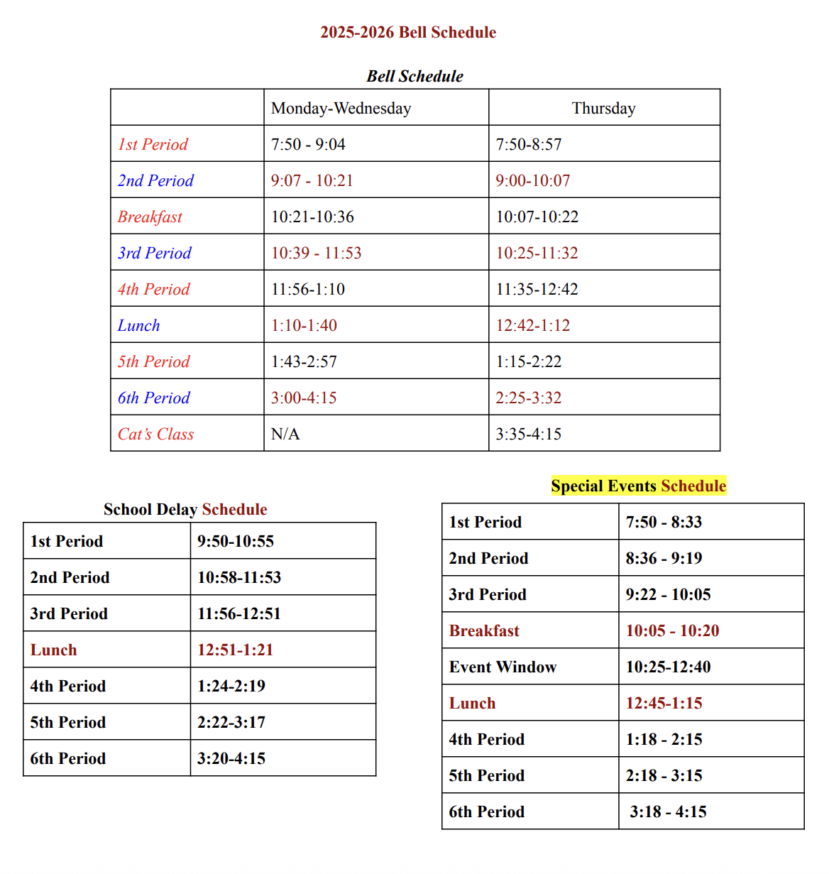 IHS 25/26 Bell Schedule